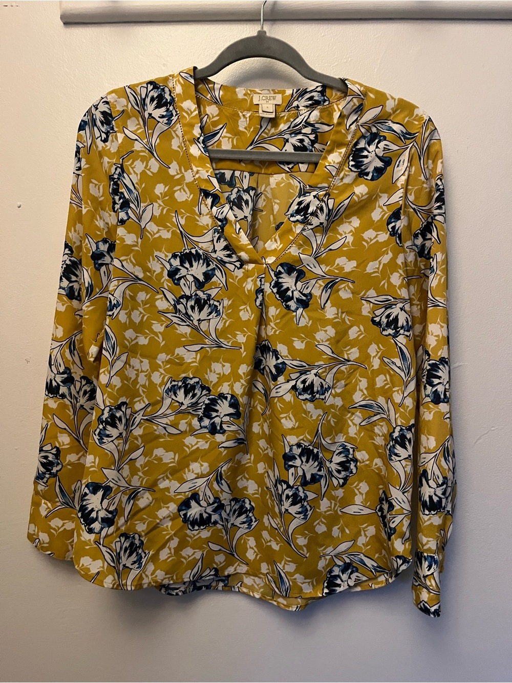 J. Crew Mustard Floral V-Neck Long-Sleeve Blouse